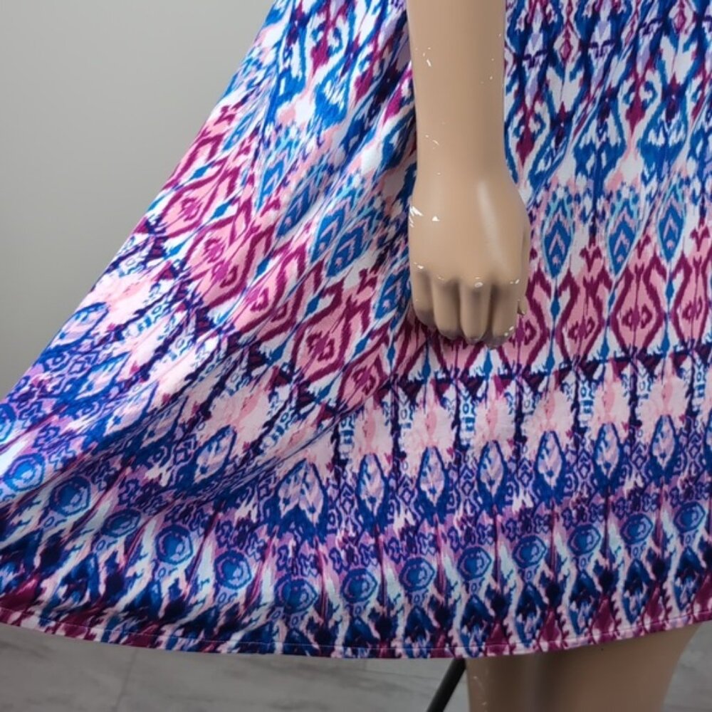 Chicos Ikat Print Dress Short Sleeve Keyhole Neck Casual Summer Jersey Stretch - Picture 9 of 13
